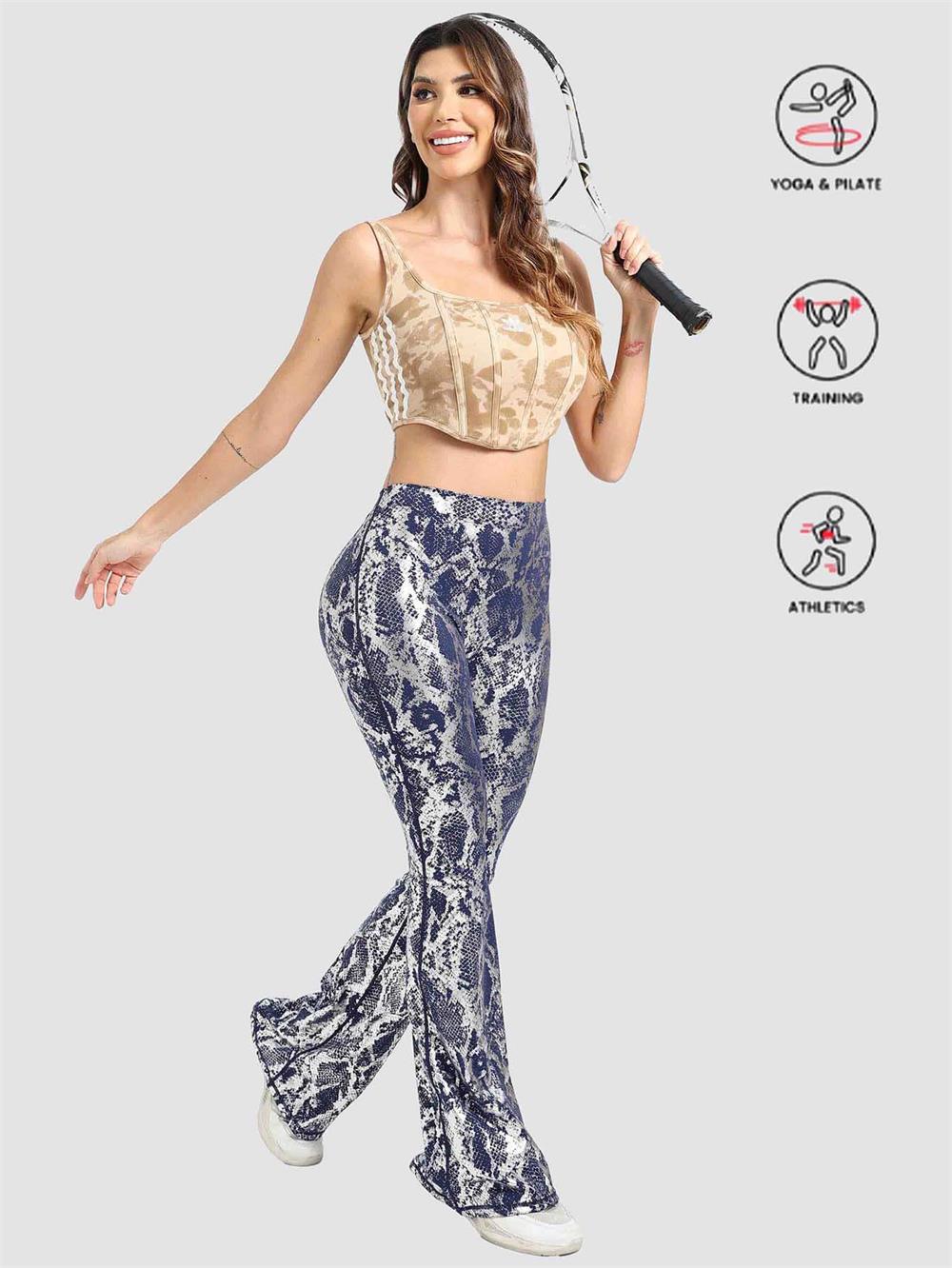 Blue Floral Butt Lift Flare Leggings